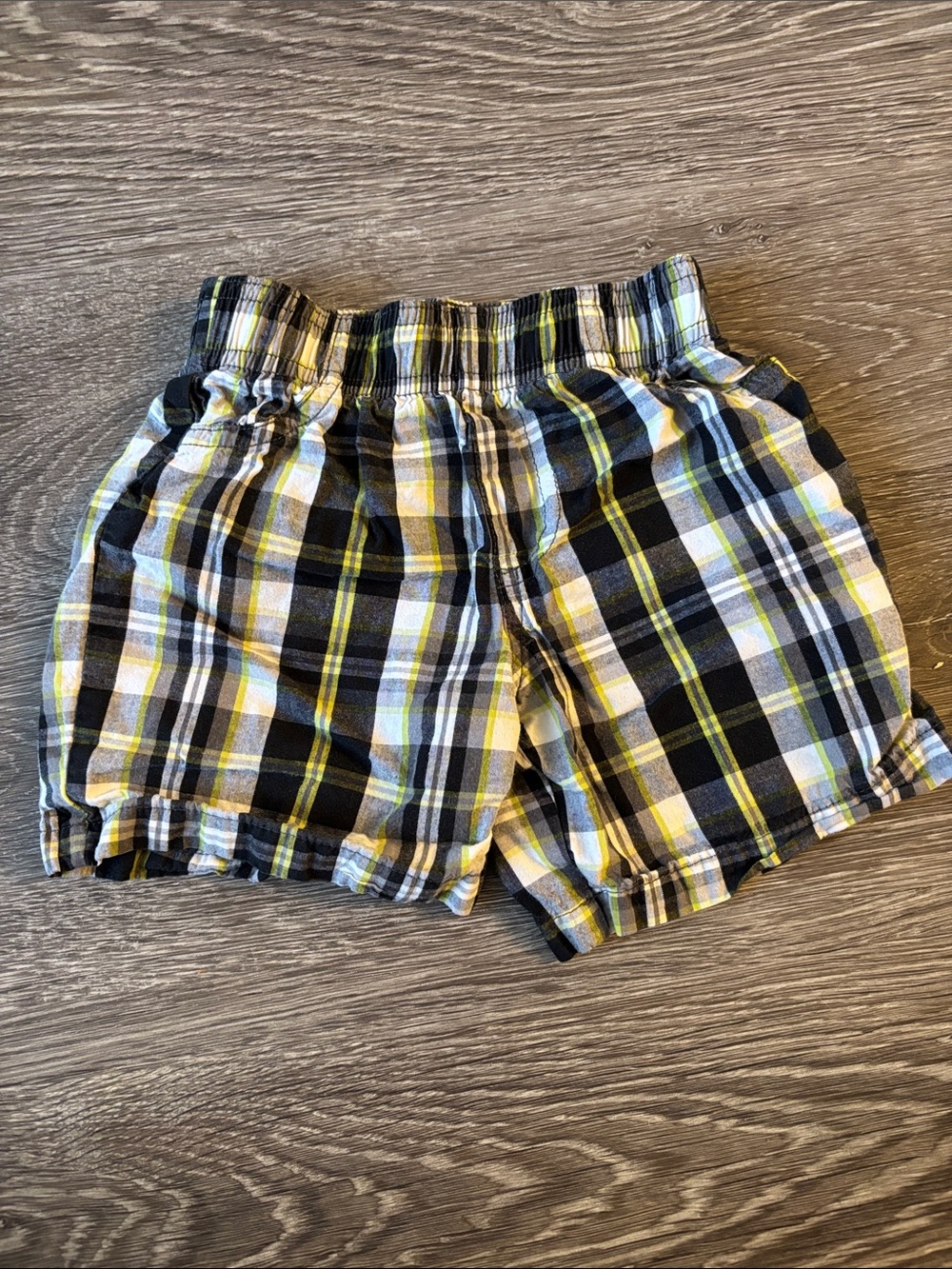 Disney Baby Plaid Elastic Waist Shorts - Black, White & Yellow